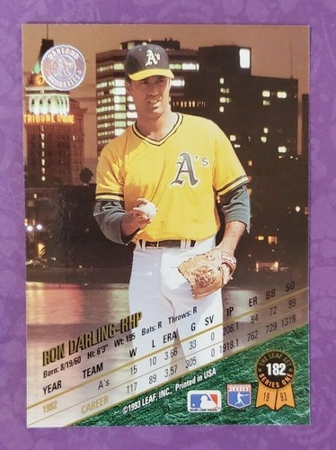 1993 Leaf #182 Ron Darling Oakland A's Athletics Baseball Card - PC Quality TTM - Picture 2 of 2