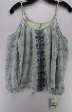 Jolt White Blue Paisley Chiffon off the Shoulder Puff Slv Embroidered Blouse S 