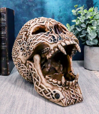 Ebros Celtic Knotwork Bloodlust Vampire Skull Ashtray Statue 7.5''L