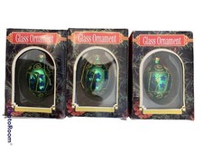 Set of 3, HOLIDAY HOME GLASS GREEN GLITTER EGG CHRISTMAS TREE ORNAMENT, NIB