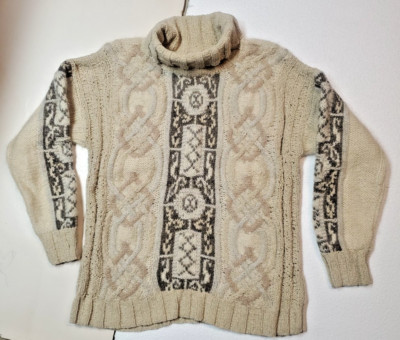 Express Tricot cable knit turtleneck sweater - oatmeal/cream/beige/gray (small) 