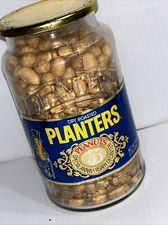 Vintage Planters 75th Anniversary Glass Jar Embossed label 6.5” tall 1lb NOS/139