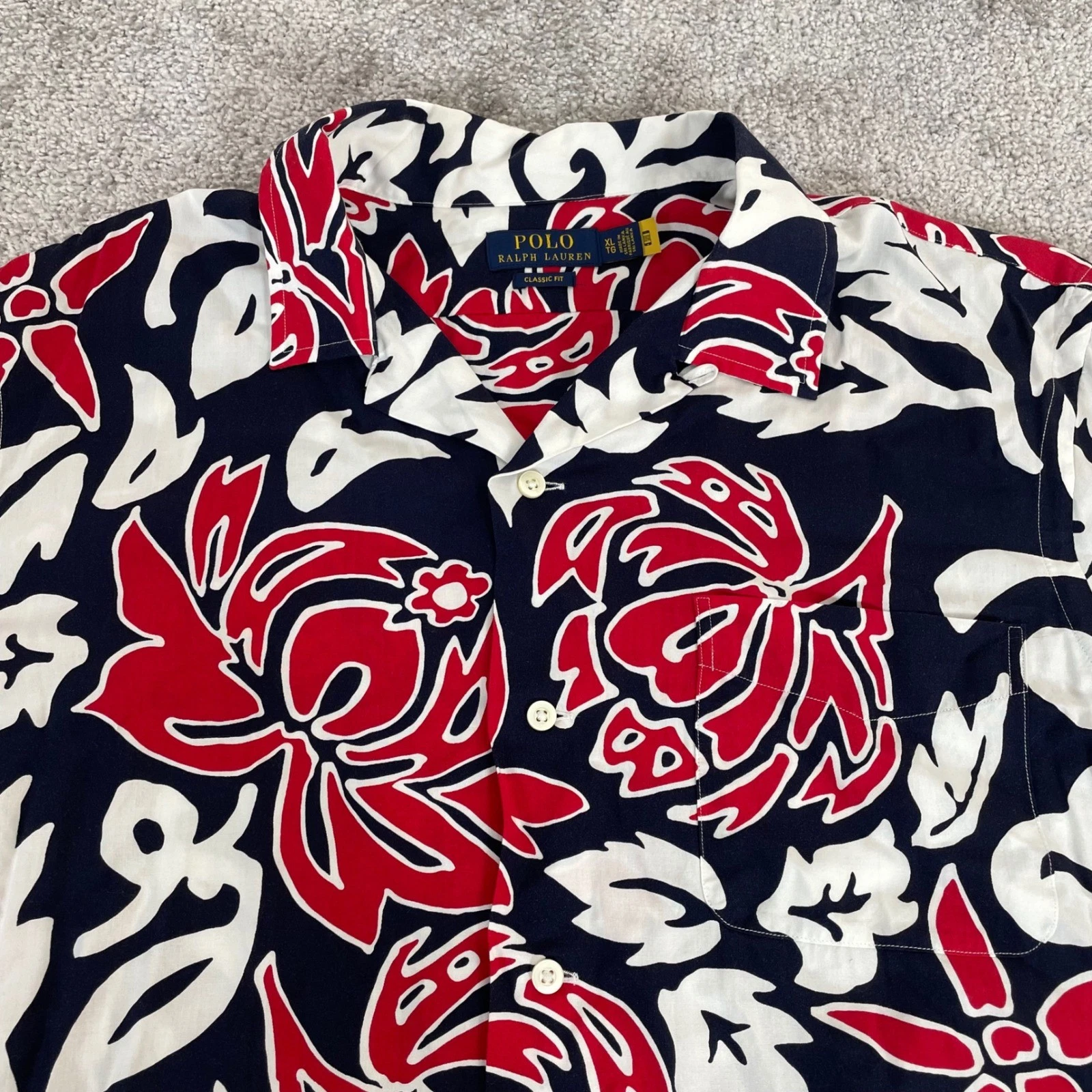 Polo Ralph Lauren Button Up Shirt Mens XL Tropical Hibiscus Floral Camp Collar