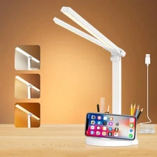 Desk Lamp for College Dorm Room, Dimmable Touch Reading Light for Guys White