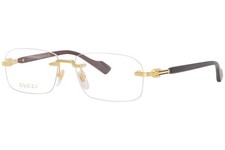 Gucci GG1221O 002 Eyeglasses Men's Gold/Brown Horn Rimless Rectangle Shape