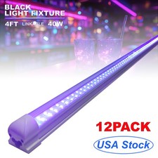 12Pack T8 Linkable UV LED Black light Single Fixture 4 Foot 40W for Bar Club