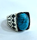 925 Sterling Silver Natural Turquoise Gemstone Ring - Size 9 US - 8g