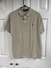 Polo Ralph Lauren Beige Cotton Custom Slim Fit Polo Shirt Mens Size Large