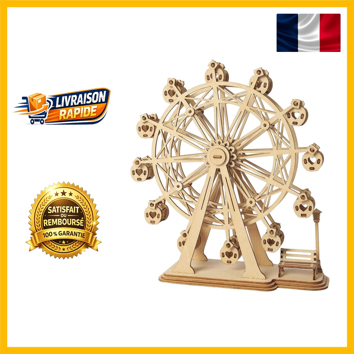 Puzzle 3D Rolife Grande Roue en bois, kit créatif de 120 pièces pour ados et adultes