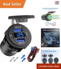 12V USB Outlet Dual QC 3.0 PD3.0 Car Charger Waterproof Volt Meter Switch