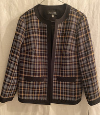 Evan Picone Black Label Blazer Yellow Black Plaid Open Front 3/4 Sleeve Sz 8