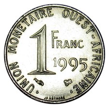 West African States 1 Franc CFA coin 1995 KM#8 (a2)