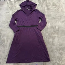 Ibex 100% Zque Merino Wool Purple Hooded Dress Women's LARGE