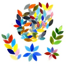 DIY Glass Mosaic Tiles, 100 Pieces Assorted Size and Colors Stained Glass Petal