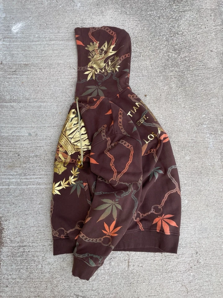 Мужская коричневая двусторонняя толстовка с капюшоном леопард Christian Audigier размер средний 2000-е - Изображение 3 из 4