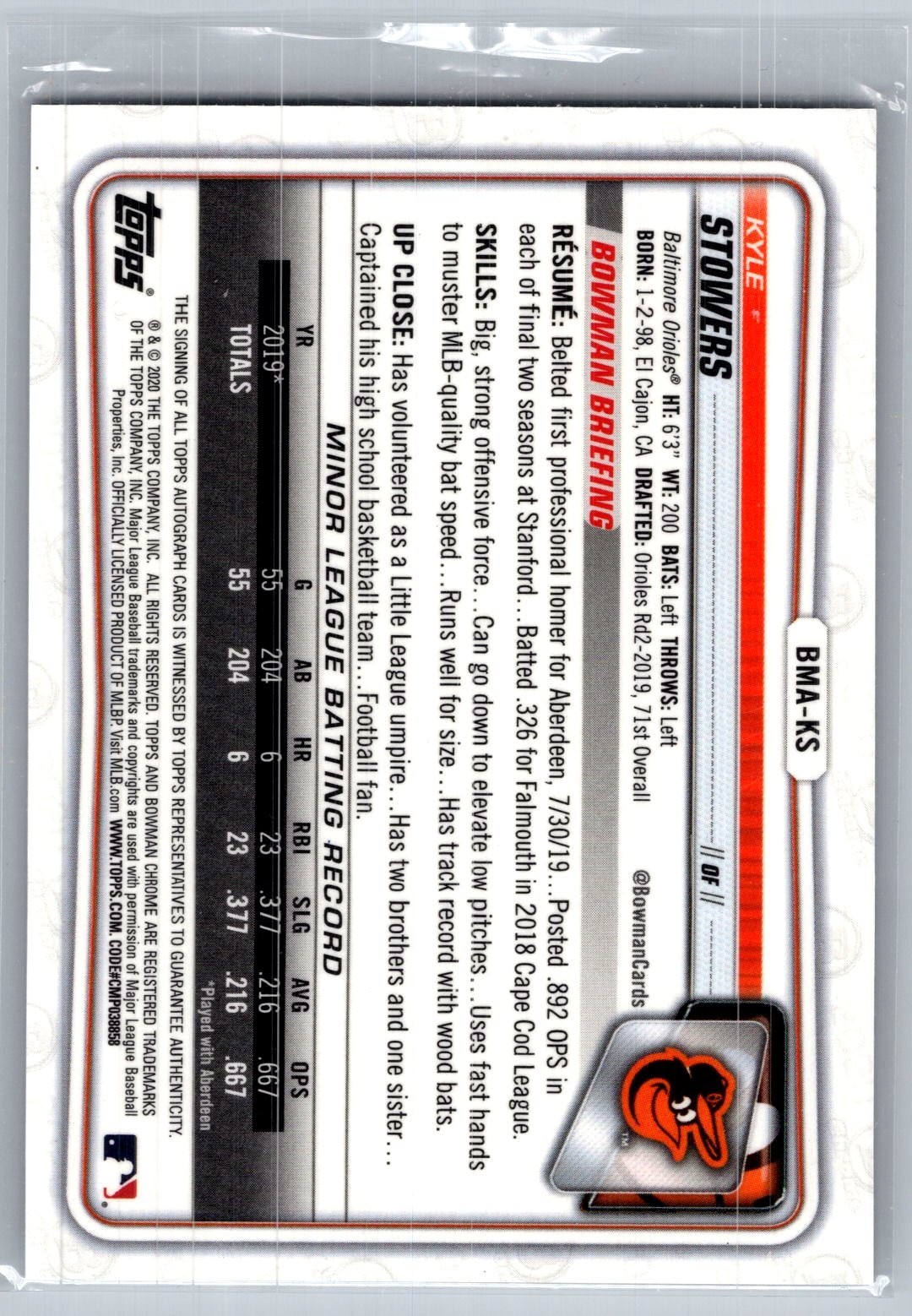 2020 bowman chrome mega box baseball kyle stowers mojo refractor rc auto #BMA-KS view 2