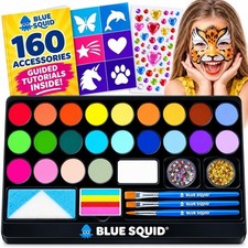 Blue Squid Face Painting Kit for Kids - 28 Color Face Paint Kit Palette with 160