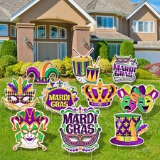 10 Pieces Mardi Gras Decorations Outdoor Yard Garden Porch Sign - Large Festive