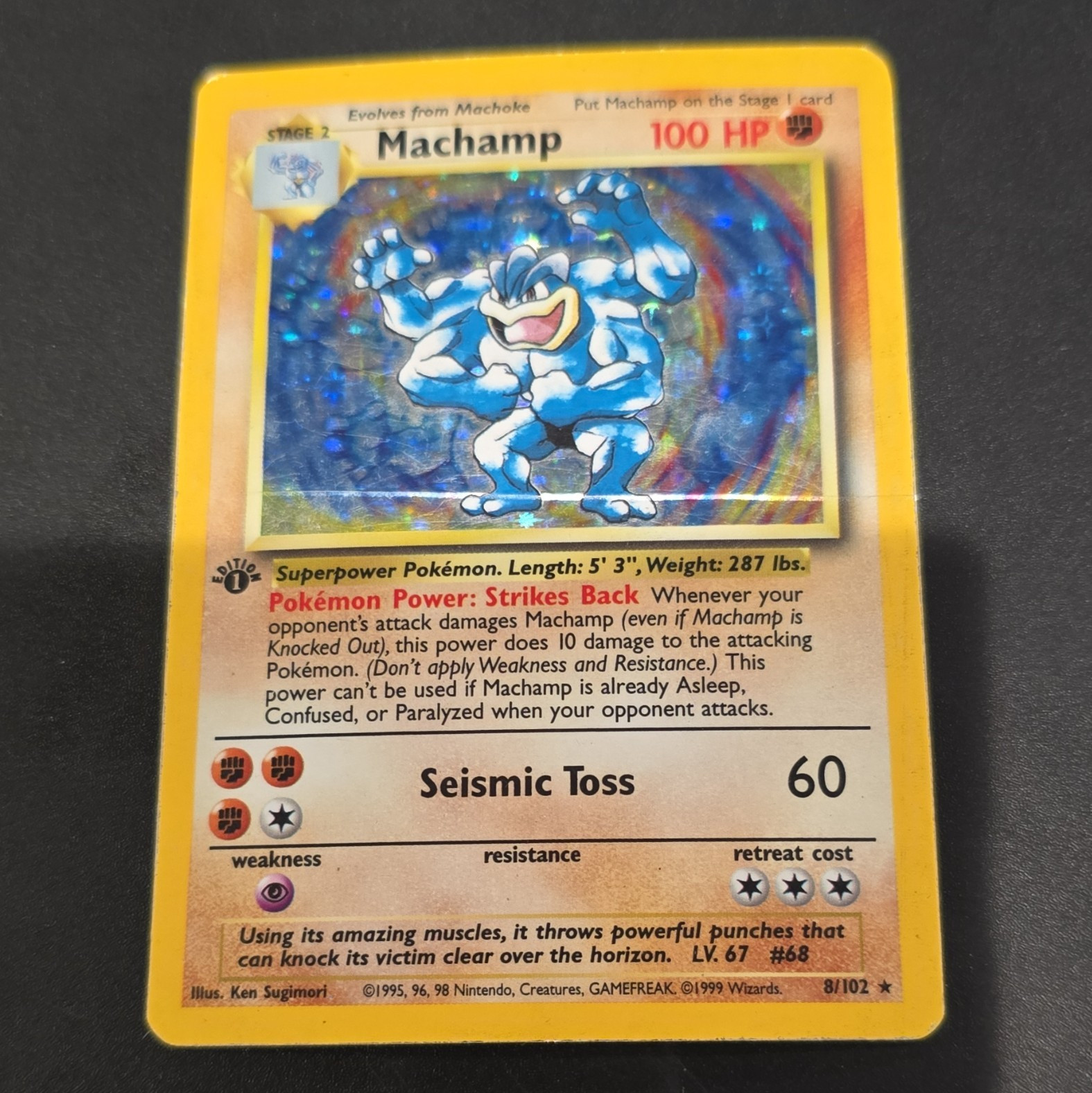 Pokémon Machamp Base Set 8/102 Holo Rare Unlimited 100 HP English 1999 WOTC