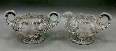 Vintage Heavy Clear Cut Glass Sugar Bowl Creamer Set Brilliant Style Sunflower