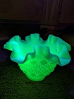 Fenton OVG Uranium Fine Cut & Block Custard Six Ruffled Bowl