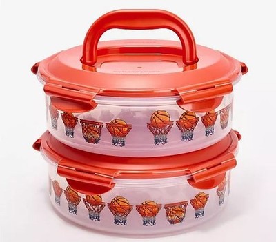 LocknLock S/2 Basketball Printed Canisters w/(2) Handle Lids K310159 Apple Cider