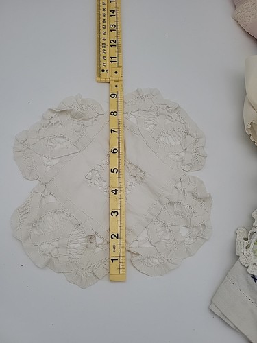 Lot of 10 VTG Crochet Lace Embroidered Linens Table Scarves Dollie Flowers - Picture 4 of 19