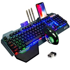 Wireless Gaming Keyboard and Mouse,Rainbow Backlit Rechargeable Keyboard Mous...