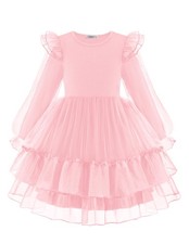 Girls Fall Pink Tulle Dresses Party Birthday Formal Wedding Valentines Long S...