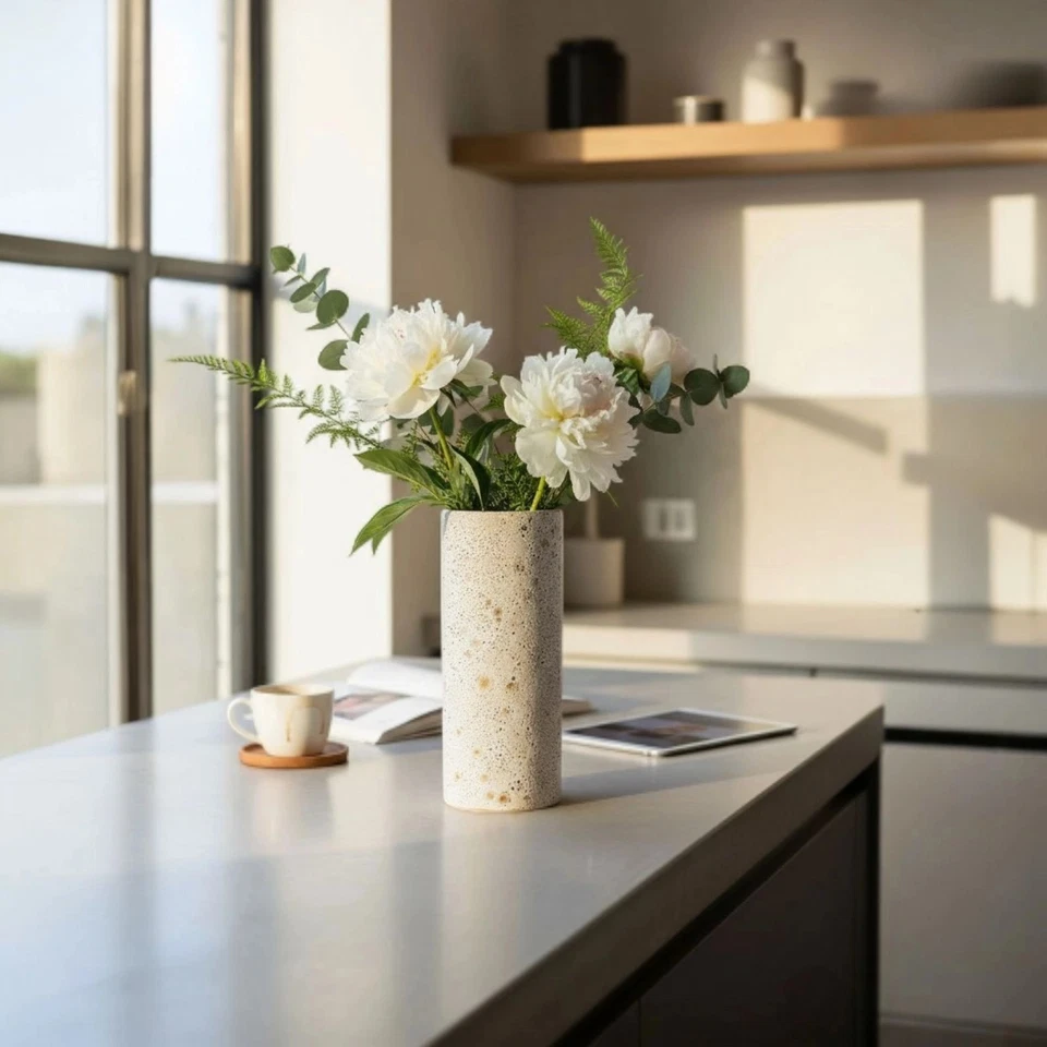 House Doctor Vase VULKAN Grau | Große Design Blumenvase Steingut Zylinder... - Bild 4 von 4