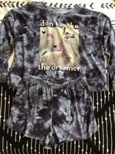 2 Justice Girls Two Piece Pajama Set, Shorts, Long Sleeve, Lama, kitten size 10