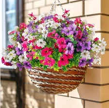 Artificial Flowers for Outdoors, 6 Bundles Fake Outdoor Flowers Faux Plants, UV