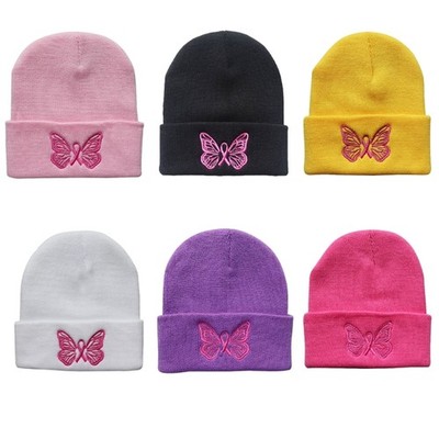Elastic Windproof Beanie Hat Embroidery Butterfly Pattern Hat for Adult Teens