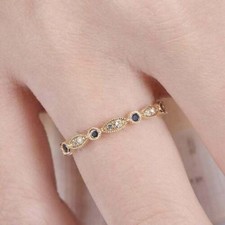 14K White Gold Plated 2Ct Round Cut Lab Created Blue Sapphire Women Wedding Ring