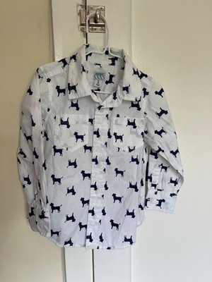 Old Navy Jungen Baumwollhemd Hundemuster Knopfleiste Langarm neu mit Etikett 4