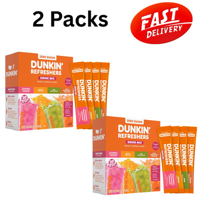 Dunkin' Refreshers Zero Sugar Drink Mix Variety Pack 30 Ct Packets 2 Pack