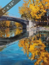 Claremont bridge over Sugar River with golden reflections 8x10 Matte Print