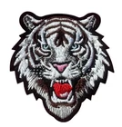 White Tiger Head Embroidered Iron-On patch 2+1/2 x 2+1/4 inch FREE SHIPPING