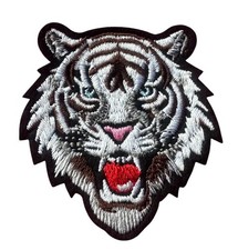 White Tiger Head Embroidered Iron-On patch 2 1/2 x 2 1/4 inch FREE SHIPPING