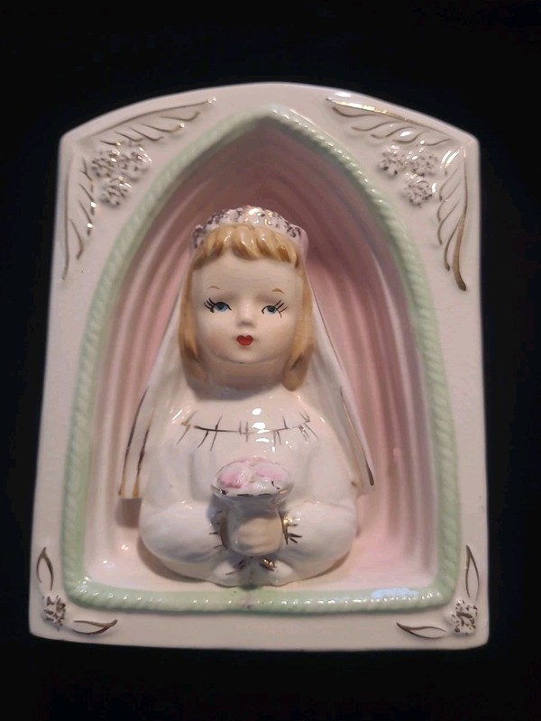 Vintage NAPCO BRIDE Wall Pocket PLANTER HEAD VASE "Girl In Arch" Chapel C3306A