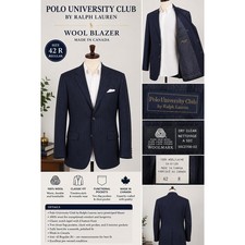 Polo University Club Ralph Lauren Blazer Mens 42R Navy Pinstripe Wool