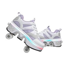 2-in-1 Roller Skate Shoes - Unisex Retractable Roller Skates with 4 Wheels,Sk...