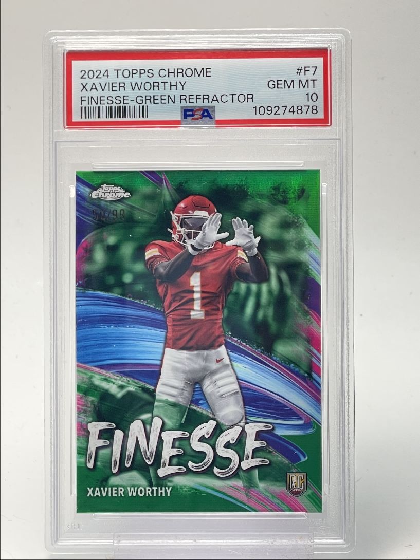 Xavier Worthy Topps Chrome Finesse #F7 Green Refractor