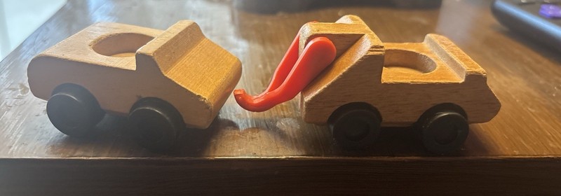 Vintage Putt Putt Mattel Wooden Toy Tow Truck & Car  - 1971