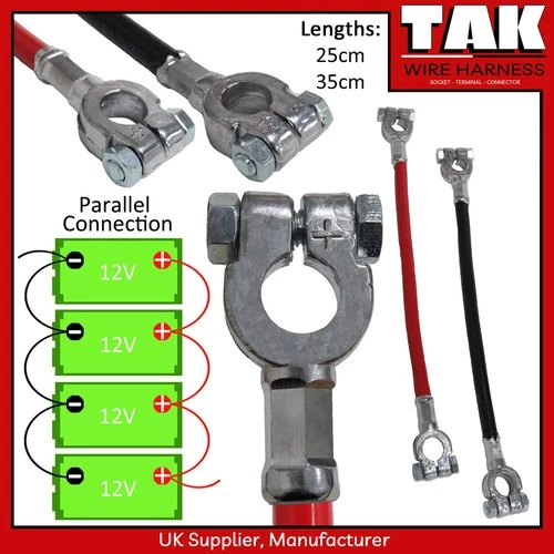 25-30cm 12V Battery Bridge Connector Cables 35mm² 240A With 2 Lead Terminal Ends
