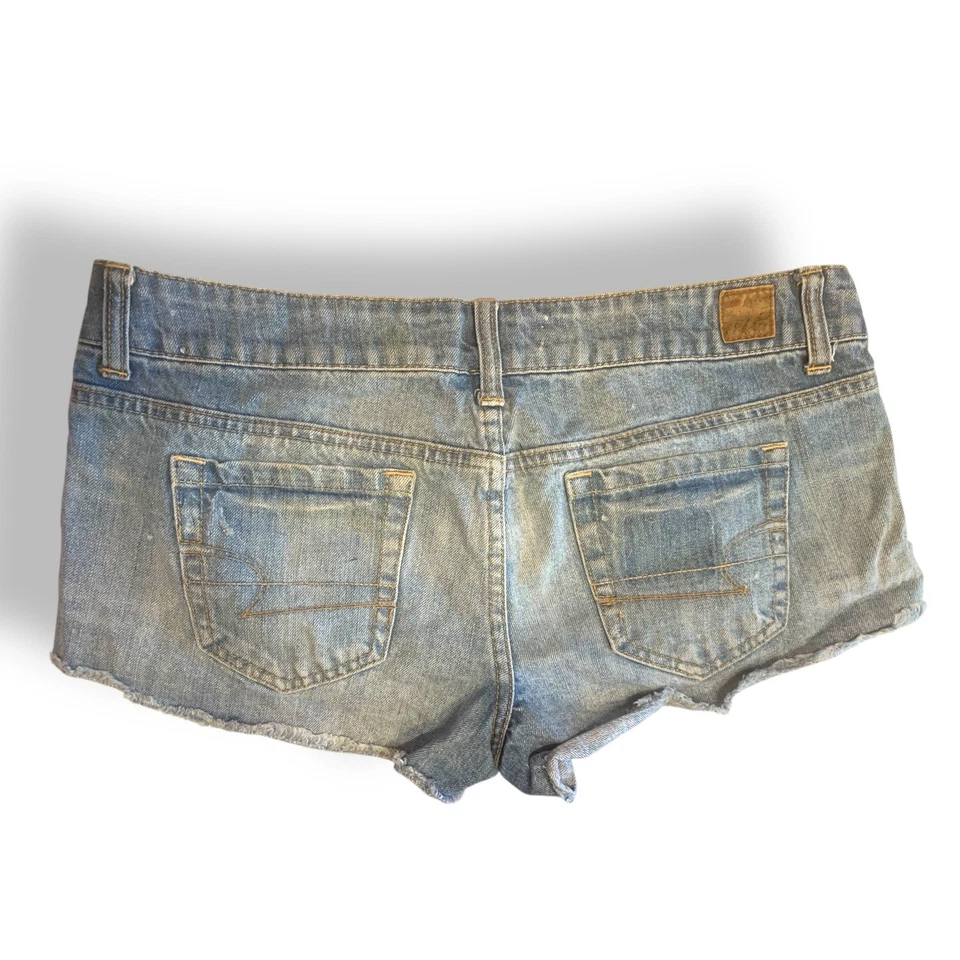Vtg Y2K American Eagle Low Rise Shorts Sz 10 Distressed Micro Denim Jean Cutoffs - Image 2 of 4