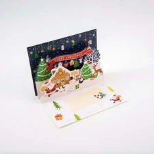 Serene Arctic House - Merry Christmas Pop Up 3D Greeting Card with Envelope