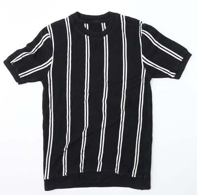 Topman Herren Pullover schwarz Rundhals gestreift Baumwollmischung Größe S