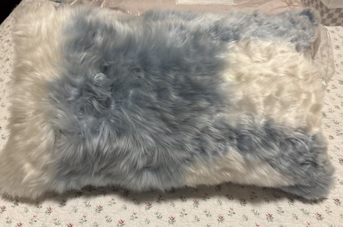 Aviva Stanoff Throw Pillow Faux Fur & Velvet 19" x 12" Cloud Blue NWT $230