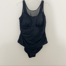 Always For Me Women's Black One Piece Swimsuit Sheer Neckline Size 16